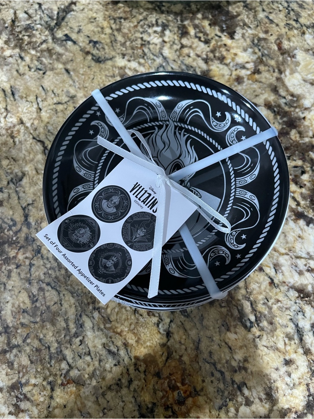 Disney Villains 6” appetizer plate set (4) - black and silver designs -Brand New